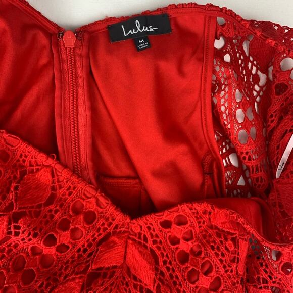 Lulu's women's size medium red lace dress first kiss v neck date wedding guest m - Picture 6 of 11